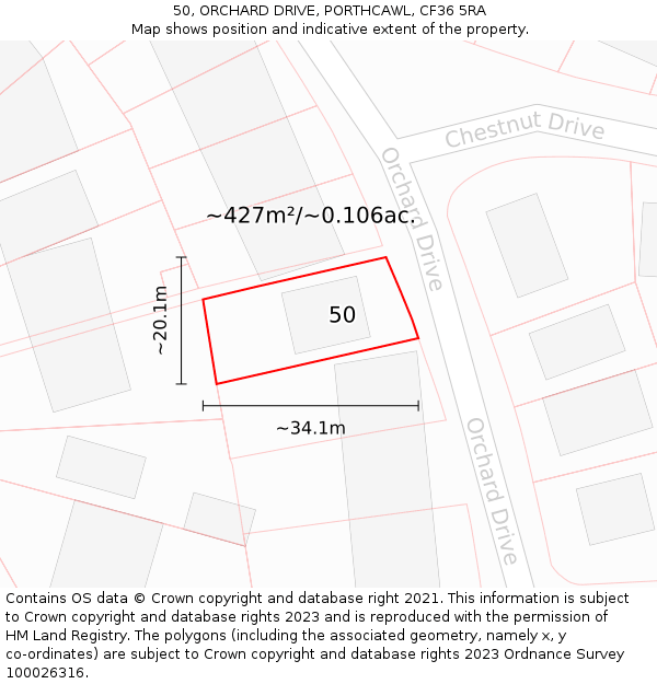 50, ORCHARD DRIVE, PORTHCAWL, CF36 5RA: Plot and title map