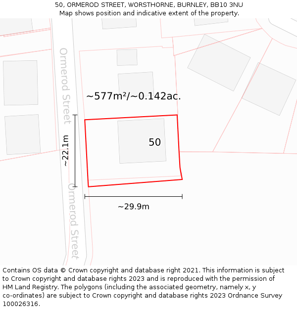 50, ORMEROD STREET, WORSTHORNE, BURNLEY, BB10 3NU: Plot and title map