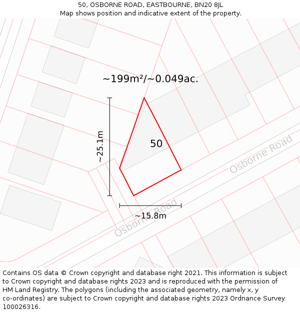 50, OSBORNE ROAD, EASTBOURNE, BN20 8JL: Plot and title map