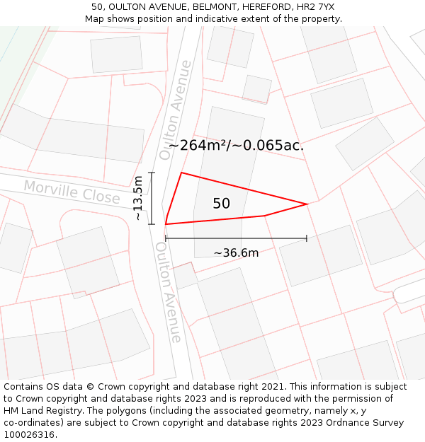 50, OULTON AVENUE, BELMONT, HEREFORD, HR2 7YX: Plot and title map