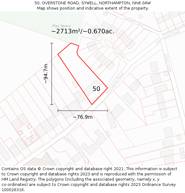 50, OVERSTONE ROAD, SYWELL, NORTHAMPTON, NN6 0AW: Plot and title map