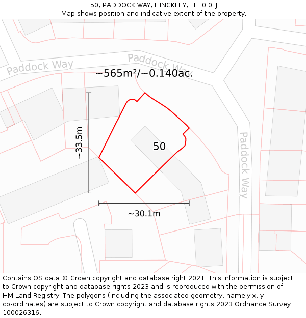 50, PADDOCK WAY, HINCKLEY, LE10 0FJ: Plot and title map