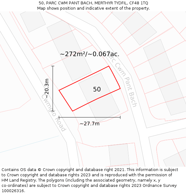 50, PARC CWM PANT BACH, MERTHYR TYDFIL, CF48 1TQ: Plot and title map