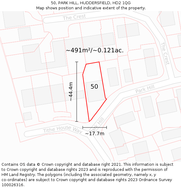 50, PARK HILL, HUDDERSFIELD, HD2 1QG: Plot and title map