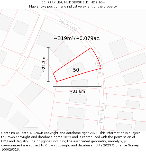 50, PARK LEA, HUDDERSFIELD, HD2 1QH: Plot and title map