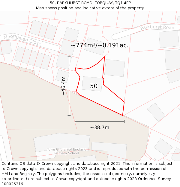 50, PARKHURST ROAD, TORQUAY, TQ1 4EP: Plot and title map