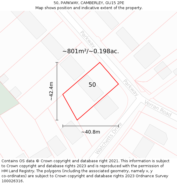 50, PARKWAY, CAMBERLEY, GU15 2PE: Plot and title map