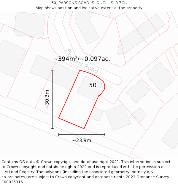 50, PARSONS ROAD, SLOUGH, SL3 7GU: Plot and title map