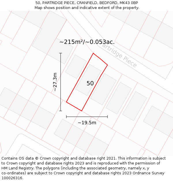 50, PARTRIDGE PIECE, CRANFIELD, BEDFORD, MK43 0BP: Plot and title map