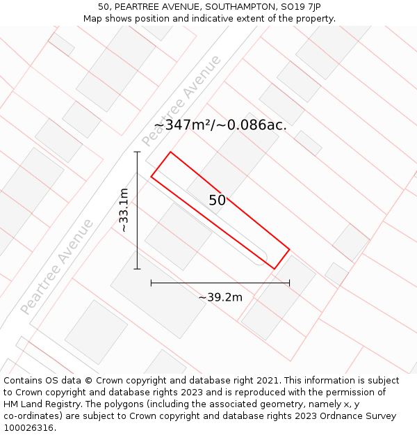 50, PEARTREE AVENUE, SOUTHAMPTON, SO19 7JP: Plot and title map