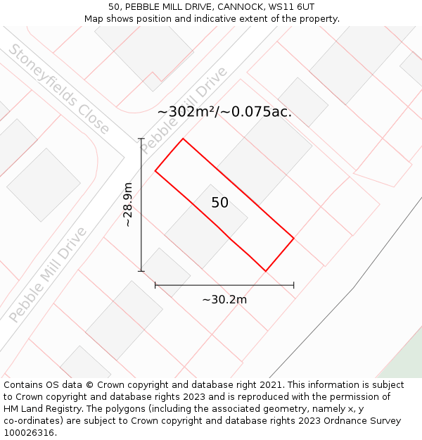 50, PEBBLE MILL DRIVE, CANNOCK, WS11 6UT: Plot and title map