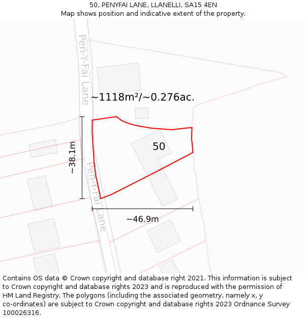 50, PENYFAI LANE, LLANELLI, SA15 4EN: Plot and title map