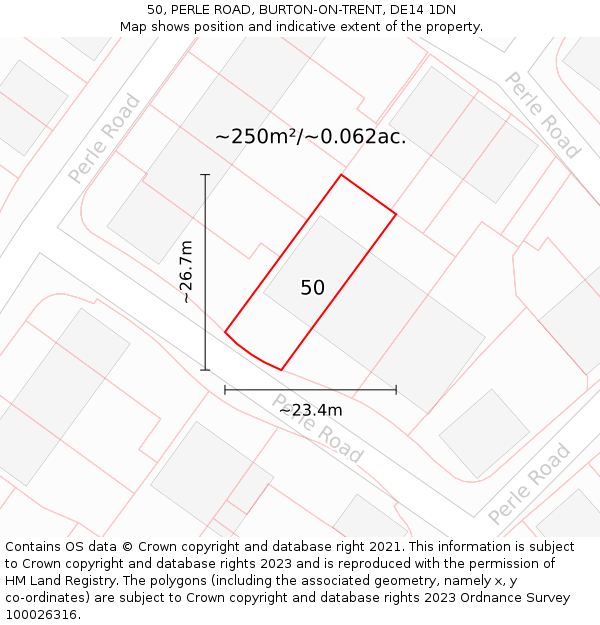 50, PERLE ROAD, BURTON-ON-TRENT, DE14 1DN: Plot and title map