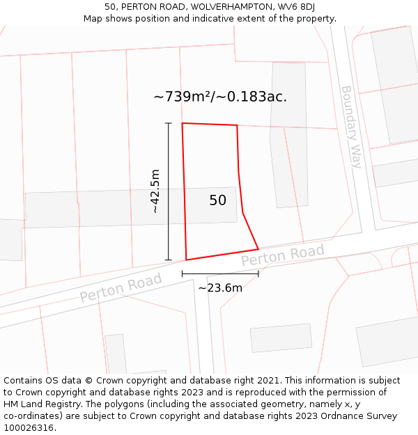 50, PERTON ROAD, WOLVERHAMPTON, WV6 8DJ: Plot and title map