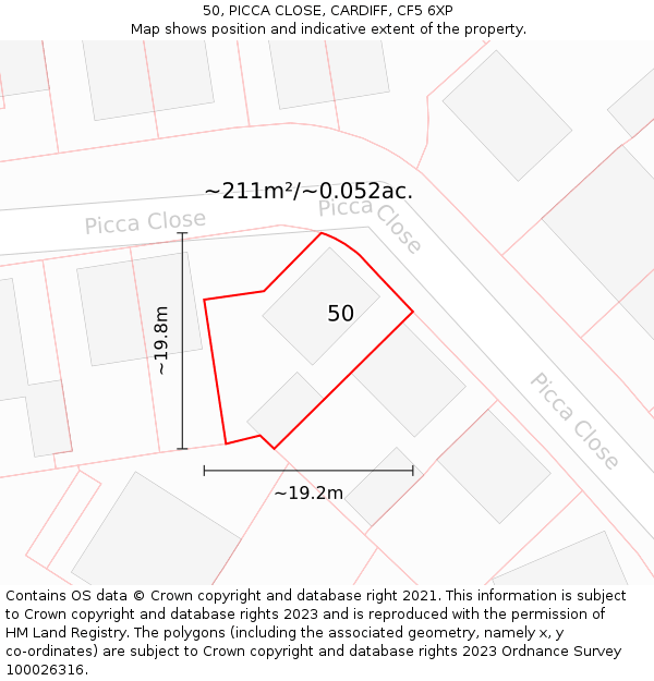 50, PICCA CLOSE, CARDIFF, CF5 6XP: Plot and title map