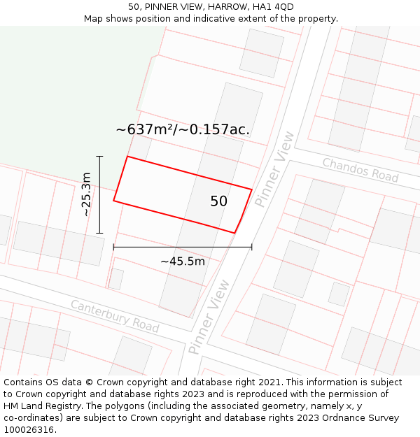 50, PINNER VIEW, HARROW, HA1 4QD: Plot and title map