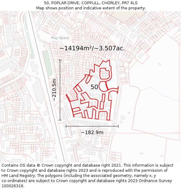 50, POPLAR DRIVE, COPPULL, CHORLEY, PR7 4LS: Plot and title map