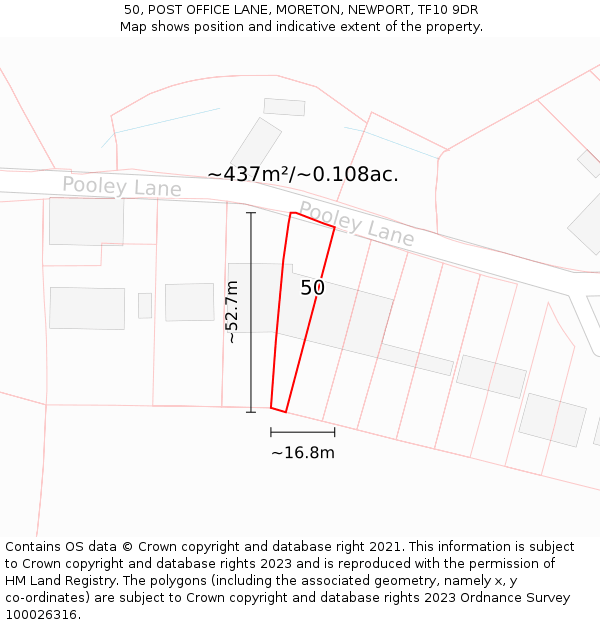 50, POST OFFICE LANE, MORETON, NEWPORT, TF10 9DR: Plot and title map