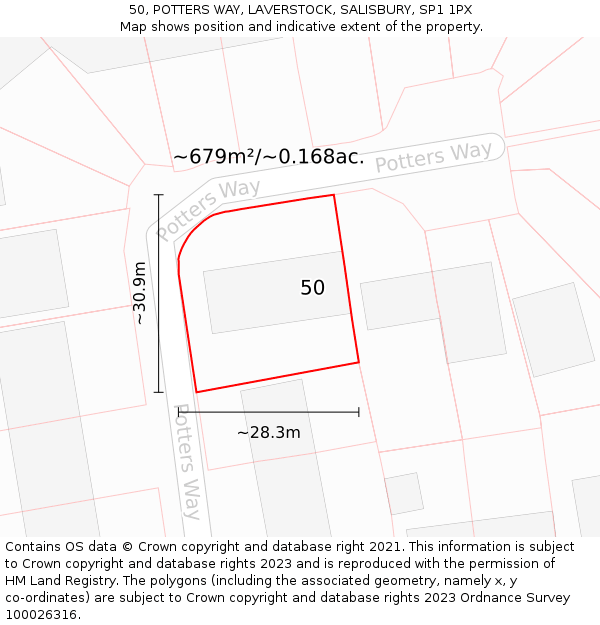 50, POTTERS WAY, LAVERSTOCK, SALISBURY, SP1 1PX: Plot and title map