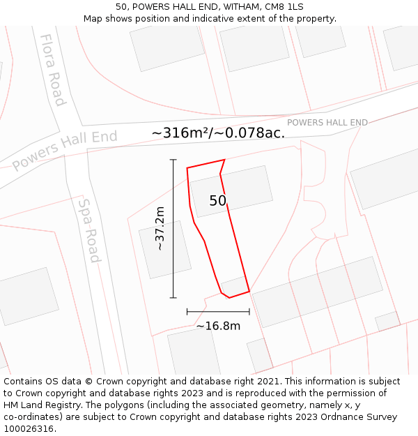 50, POWERS HALL END, WITHAM, CM8 1LS: Plot and title map