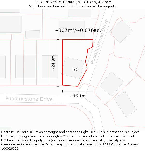 50, PUDDINGSTONE DRIVE, ST. ALBANS, AL4 0GY: Plot and title map
