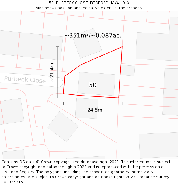 50, PURBECK CLOSE, BEDFORD, MK41 9LX: Plot and title map