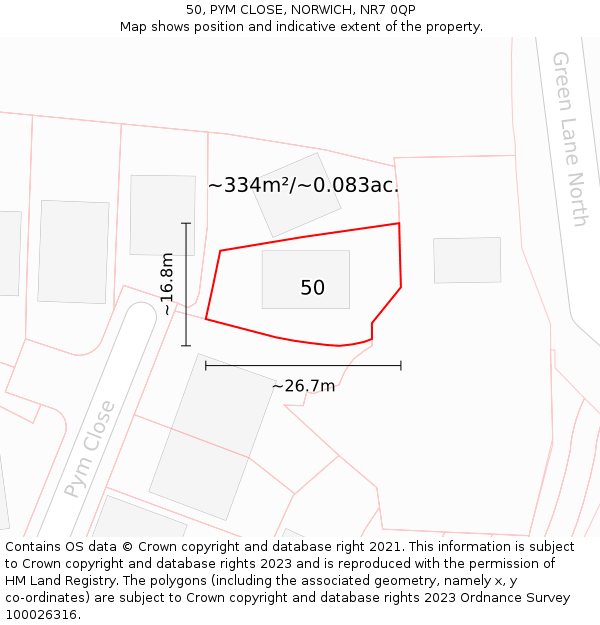 50, PYM CLOSE, NORWICH, NR7 0QP: Plot and title map