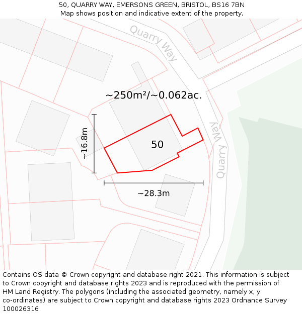 50, QUARRY WAY, EMERSONS GREEN, BRISTOL, BS16 7BN: Plot and title map