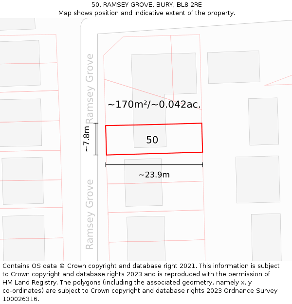 50, RAMSEY GROVE, BURY, BL8 2RE: Plot and title map