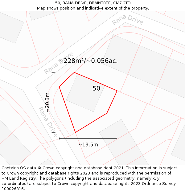 50, RANA DRIVE, BRAINTREE, CM7 2TD: Plot and title map