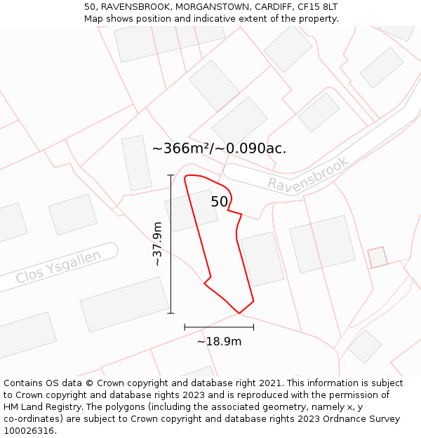 50, RAVENSBROOK, MORGANSTOWN, CARDIFF, CF15 8LT: Plot and title map
