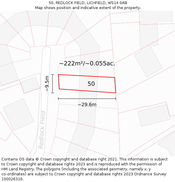 50, REDLOCK FIELD, LICHFIELD, WS14 0AB: Plot and title map