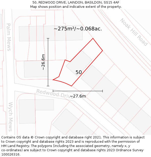 50, REDWOOD DRIVE, LAINDON, BASILDON, SS15 4AF: Plot and title map