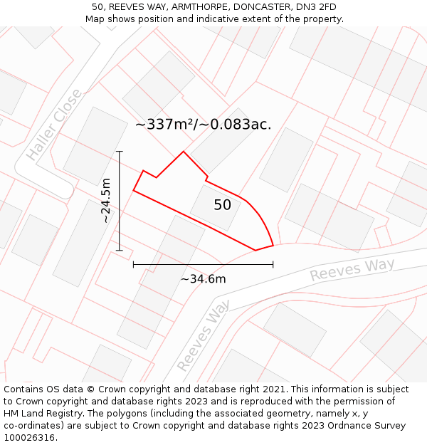 50, REEVES WAY, ARMTHORPE, DONCASTER, DN3 2FD: Plot and title map