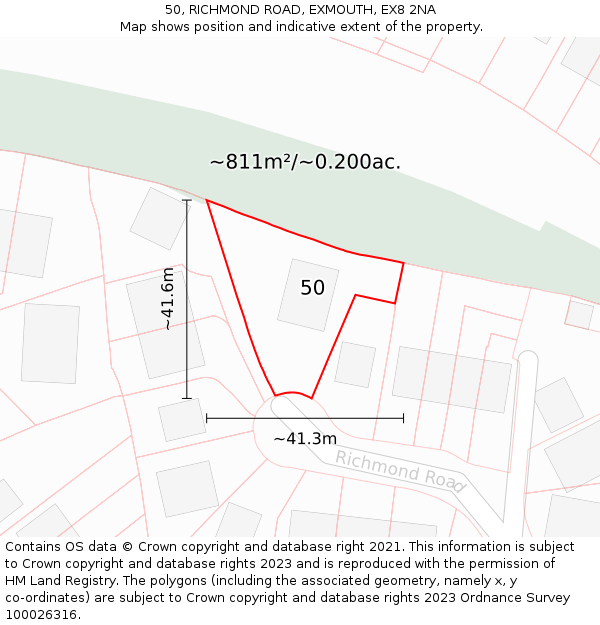 50, RICHMOND ROAD, EXMOUTH, EX8 2NA: Plot and title map