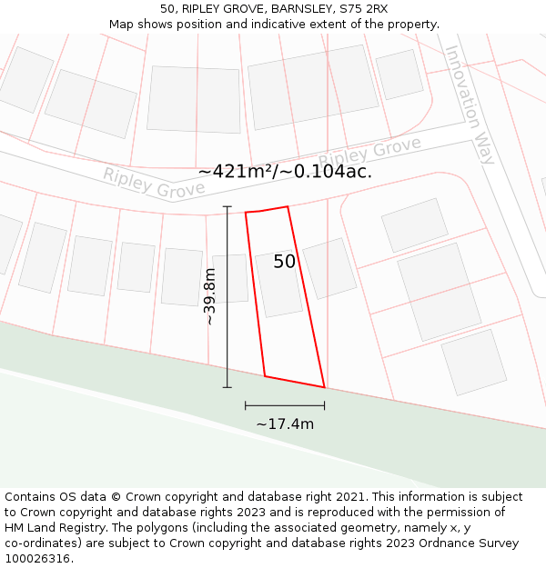 50, RIPLEY GROVE, BARNSLEY, S75 2RX: Plot and title map