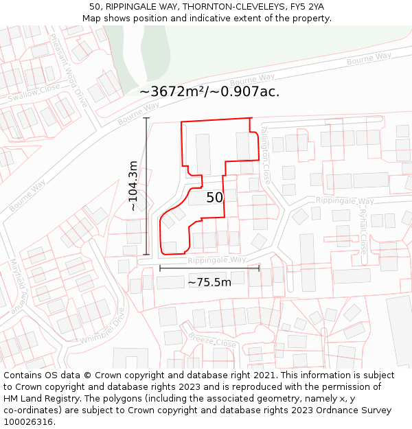 50, RIPPINGALE WAY, THORNTON-CLEVELEYS, FY5 2YA: Plot and title map