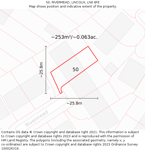 50, RIVERMEAD, LINCOLN, LN6 8FE: Plot and title map