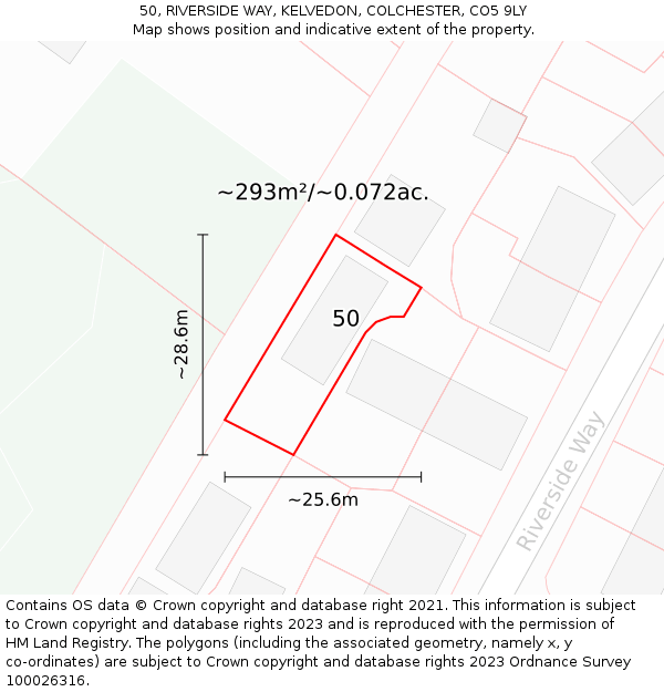 50, RIVERSIDE WAY, KELVEDON, COLCHESTER, CO5 9LY: Plot and title map