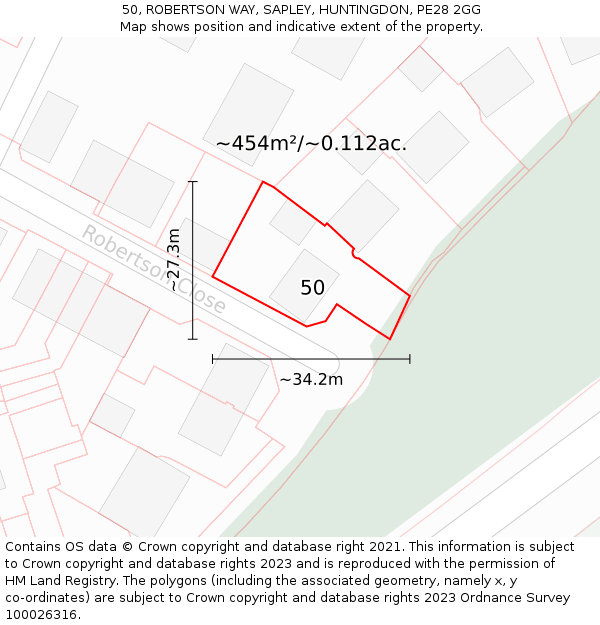 50, ROBERTSON WAY, SAPLEY, HUNTINGDON, PE28 2GG: Plot and title map