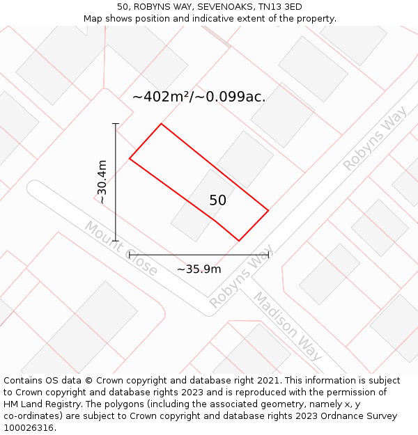 50, ROBYNS WAY, SEVENOAKS, TN13 3ED: Plot and title map