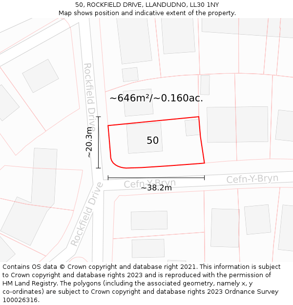 50, ROCKFIELD DRIVE, LLANDUDNO, LL30 1NY: Plot and title map