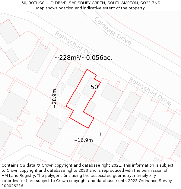 50, ROTHSCHILD DRIVE, SARISBURY GREEN, SOUTHAMPTON, SO31 7NS: Plot and title map