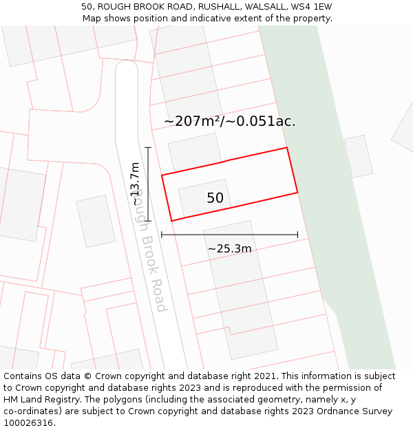 50, ROUGH BROOK ROAD, RUSHALL, WALSALL, WS4 1EW: Plot and title map