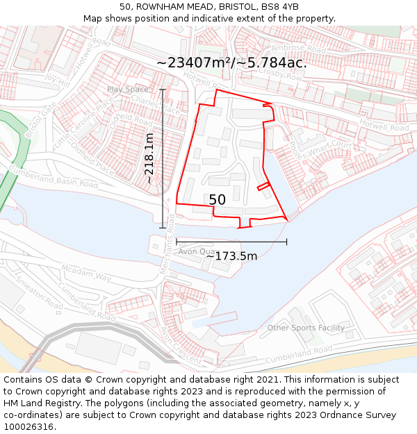50, ROWNHAM MEAD, BRISTOL, BS8 4YB: Plot and title map