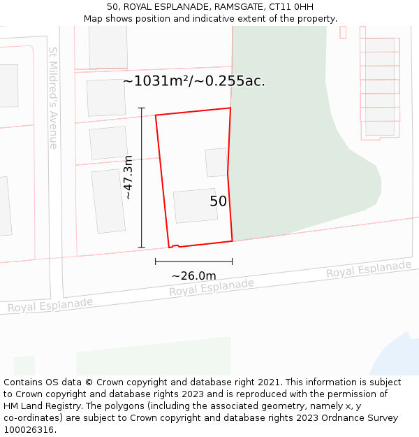 50, ROYAL ESPLANADE, RAMSGATE, CT11 0HH: Plot and title map