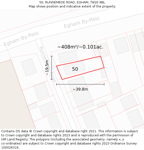 50, RUNNEMEDE ROAD, EGHAM, TW20 9BL: Plot and title map