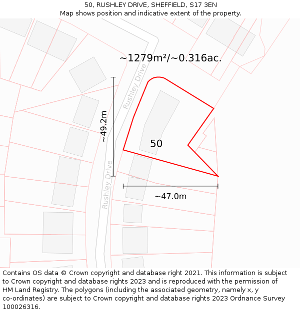 50, RUSHLEY DRIVE, SHEFFIELD, S17 3EN: Plot and title map