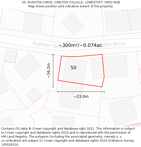 50, RUSHTON DRIVE, CARLTON COLVILLE, LOWESTOFT, NR33 8GB: Plot and title map