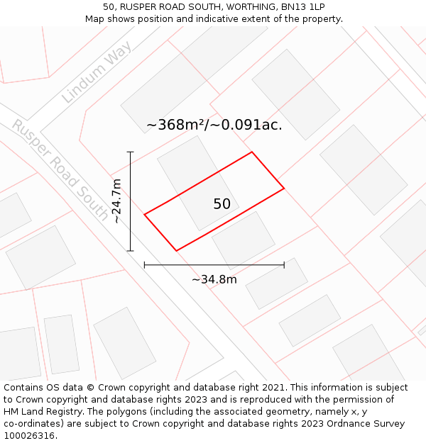 50, RUSPER ROAD SOUTH, WORTHING, BN13 1LP: Plot and title map
